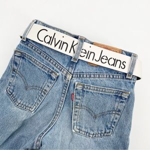 Vintage 90’s Calvin Klein Jeans White Genuine Leather Logo Belt 26